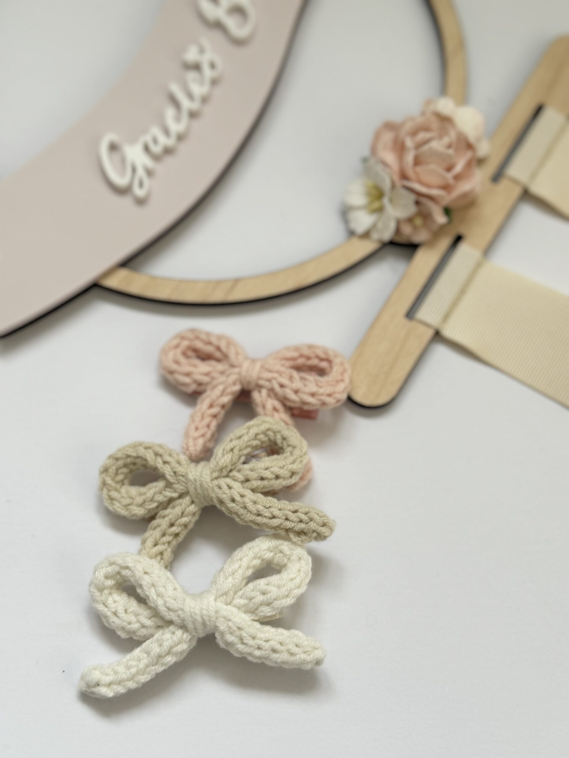 Knitted Bow Hair Clip in Pink, Oatmeal or White