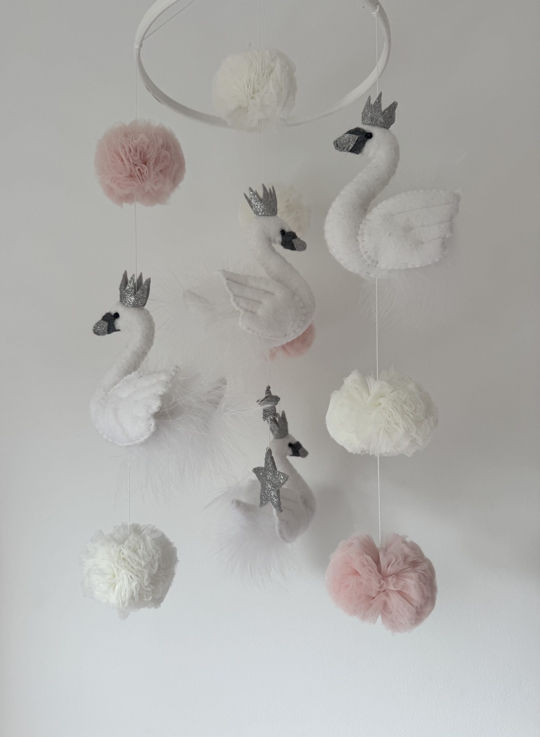 Swan Princess Mobile in Pastel Pink and Ivory